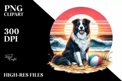 Border Collie in Sunset Beach Watercolor Clipart Product Image 1