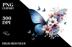 Butterfly Silhouettes Half of Flower PNG Product Image 2