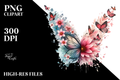 Butterfly Silhouettes Half of Flower PNG Product Image 2