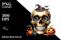 Funny Watercolor Halloween Skull Clipart Product Image 1