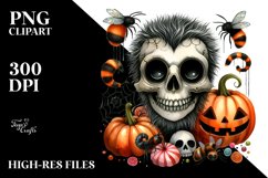 Funny Watercolor Halloween Skull Clipart Product Image 3