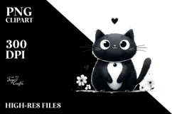 Funny Black Cat Watercolor Image PNG Product Image 2