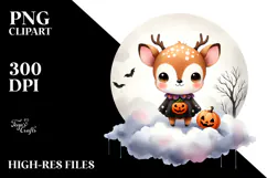 Simple Baby Deer on Halloween Cloud PNG Product Image 2