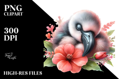 Digital Watercolor Cute Baby Flamingo PNG Product Image 2