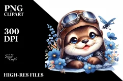 Colorful Baby Otter in Aviator Suit Watercolor Clipart Product Image 1