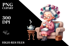Old Lady Sofa Hair Curlers Tea Cup Clipart Product Image 2