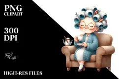 Old Lady Sofa Hair Curlers Tea Cup Clipart Product Image 2