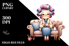 Old Lady Sofa Hair Curlers Tea Cup Clipart Product Image 2