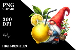 Happy Gnome with Cocktail, Watercolor PNG Product Image 2