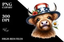 Funny Highland Cow with Sun Hat Clipart Product Image 3