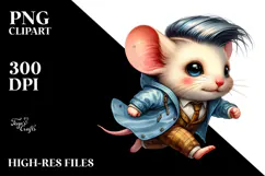 cute Baby Mouse Running with Raincoat PNG Product Image 2