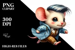 cute Baby Mouse Running with Raincoat PNG Product Image 3