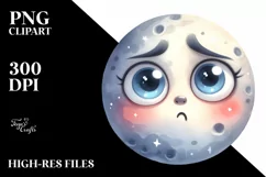 Watercolor Funny Expressive Moon PNG Product Image 1