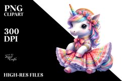 Colorful Baby Unicorn in Folk Dancer&#039;s Costume PNG Product Image 1