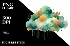 Colorful Greenish Watercolor Cloud Foil Drips Product Image 1