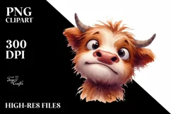 Watercolor Funny Expressive Highland Cow Baby Face PNG Product Image 3