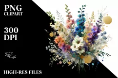 Vibrant Bouquet Gold Foil Delphinium | Sublimation Clipart Product Image 3