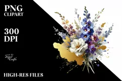 Vibrant Bouquet Gold Foil Delphinium | Sublimation Clipart Product Image 1