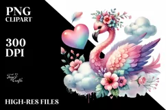 Colorful Adorned Flamingo Heart Sitting on Cloud, PNG Product Image 2