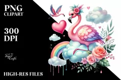 Colorful Adorned Flamingo Heart Sitting on Cloud, PNG Product Image 2