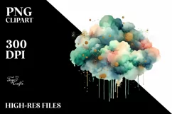 Colorful Greenish Watercolor Cloud Foil Drips Product Image 1