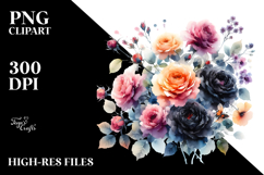Vibrant Washed Black Roses White Background Clipart Product Image 2