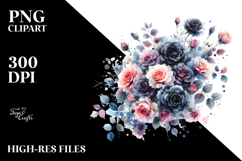 Vibrant Washed Black Roses White Background Clipart Product Image 2