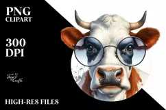 Cow Watercolor Cow Portrait with Proud Expression | Clipart Product Image 3