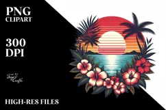 Vintage Tropical Flower Sunset Sticker | Clipart Product Image 3