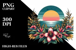 Vintage Tropical Flower Sunset Sticker | Clipart Product Image 1