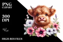 Watercolor Baby Highland Cow | Clipart Product Image 1