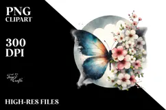 Butterflies with Spring Flowers, Transparent PNG Product Image 2