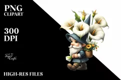 Gnome with Calla Lily Bouquet Watercolor Clipart Product Image 3