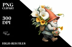 Gnome with Calla Lily Bouquet Watercolor Clipart Product Image 3