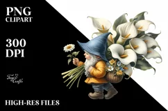 Gnome with Calla Lily Bouquet Watercolor Clipart Product Image 1