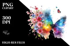 Colorful Butterfly Spring Flowers PNG Product Image 2