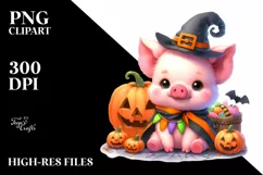 Cute Baby Pig Halloween Scenery Clipart Product Image 1