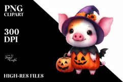 Cute Baby Pig Halloween Scenery Clipart Product Image 3