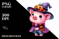 Cute Baby Pig Halloween Scene | Sublimation | Clipart Product Image 3