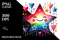 Smiling Star with Hearts Hanging PNG Product Image 2