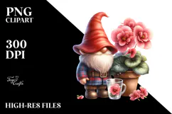 Cute Gnome with Begonia in PNG Product Image 2