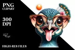 Funny Peacock Sunglasses Tongue Clipart Product Image 1