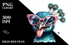 Funny Peacock Sunglasses Tongue Clipart Product Image 1