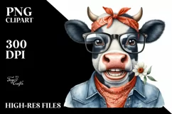 Watercolor Cow with Bandana and es Clipart Product Image 3