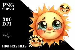 Watercolor Expressive Sun with Big Eyes PNG Product Image 1