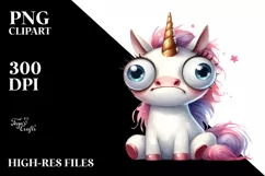Unicorn with Big Eyes Watercolor PNG Product Image 1