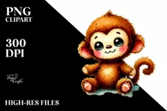 Baby Plush Monkey, Watercolor PNG Product Image 2