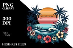 Retro Tropical Sunset Clipart PNG Product Image 2