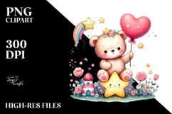 Colorful Bear Heart Sitting on Star, PNG Product Image 2