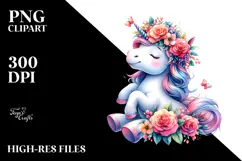 Unicorn with Floral Wreath, Transparent PNG Product Image 2